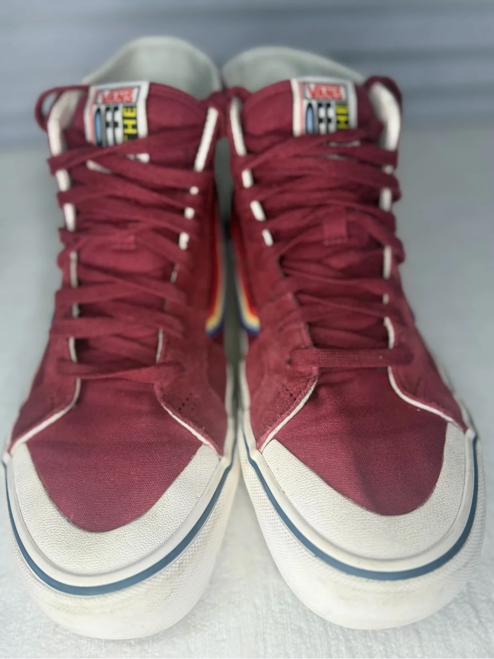 Vans SK8 Burgundy High-Top Sneakers with Rainbow Stripe M8/W9.5